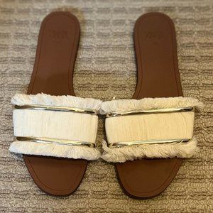 ZARA CREAM FLAT FRINGE SANDALS